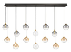 Eurofase Iissa 72" 14-Light LED Chandelier, Gold with Mixed Glass, front view