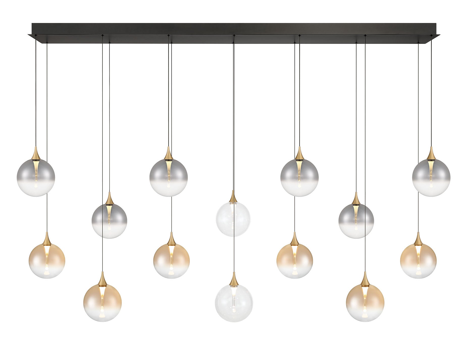 Eurofase Iissa 72" 14-Light LED Chandelier, Gold with Mixed Glass, front view
