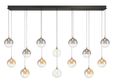 Eurofase Iissa 72" 14-Light LED Chandelier, Gold with Mixed Glass, front view
