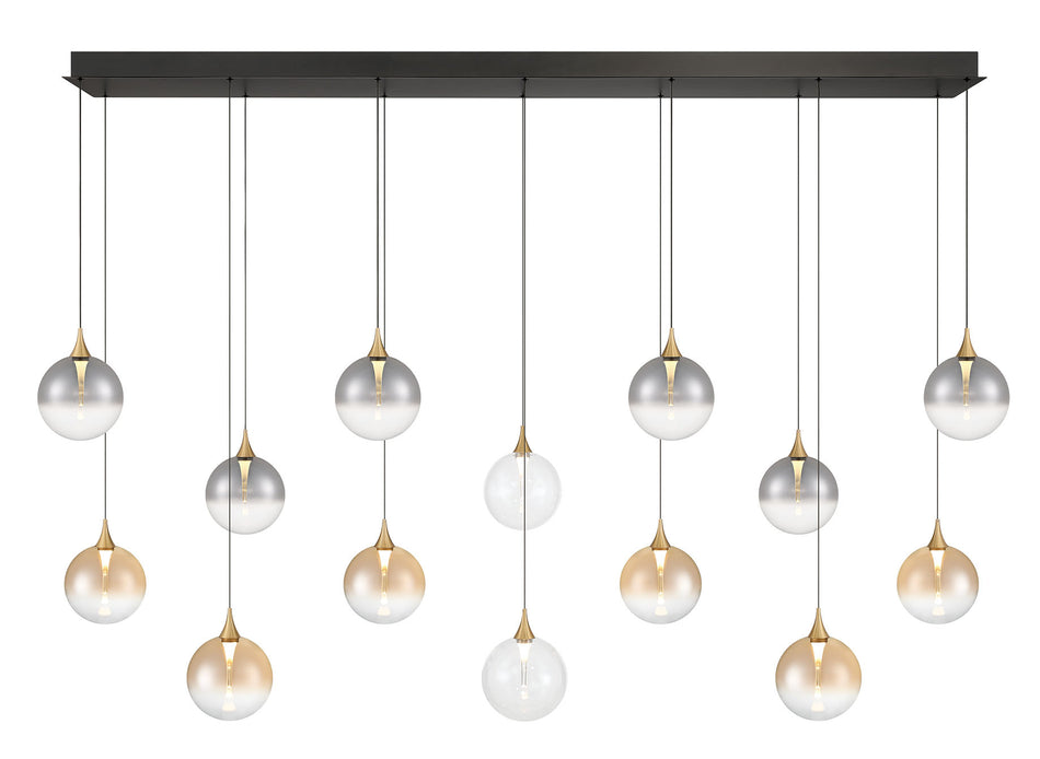 Eurofase Iissa 72" 14-Light LED Chandelier, Gold with Mixed Glass, front view