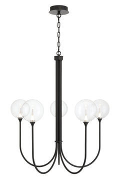 Eurofase Iissa 34" 5-Light LED Chandelier, Matte Black with Clear Glass, front view