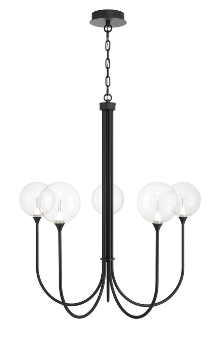 Eurofase Iissa 34" 5-Light LED Chandelier, Matte Black with Clear Glass, front view