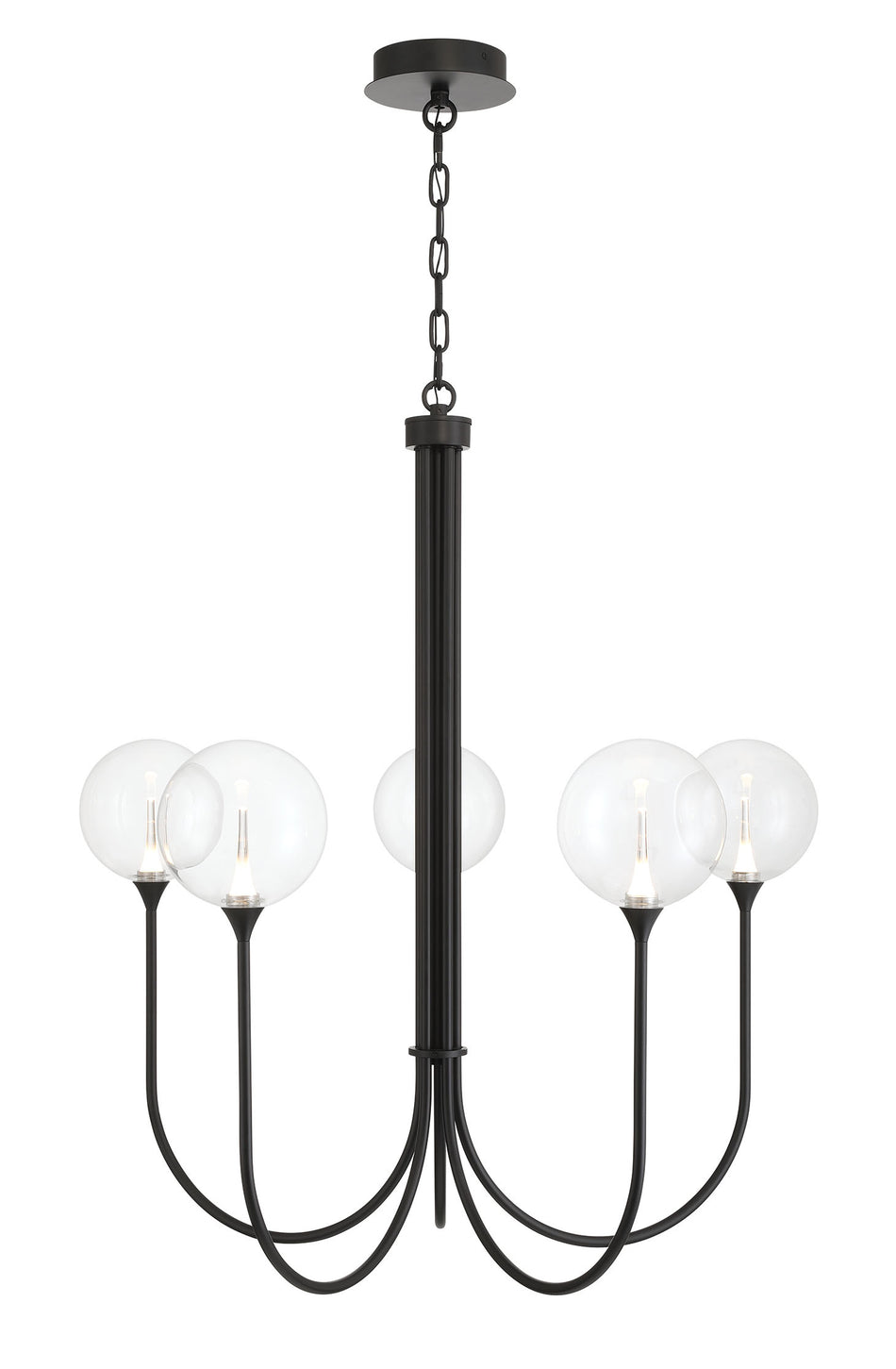 Eurofase Iissa 34" 5-Light LED Chandelier, Matte Black with Clear Glass, front view