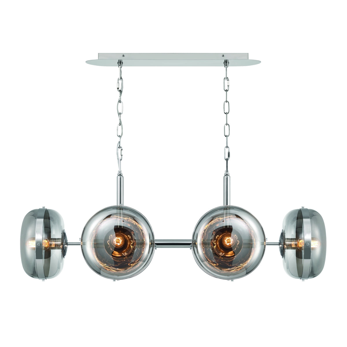 Eurofase Nottingham 44" 6-Light Chandelier, Polished Nickel with Smoked Glass, front view