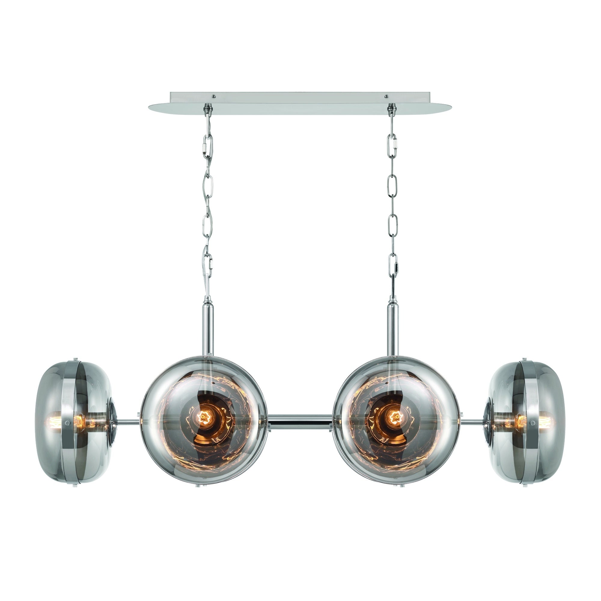 Eurofase Nottingham 44" 6-Light Chandelier, Polished Nickel with Smoked Glass, front view