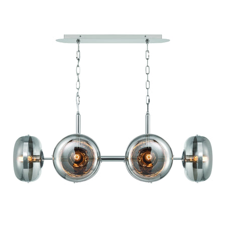 Eurofase Nottingham 44" 6-Light Chandelier, Polished Nickel with Smoked Glass, front view