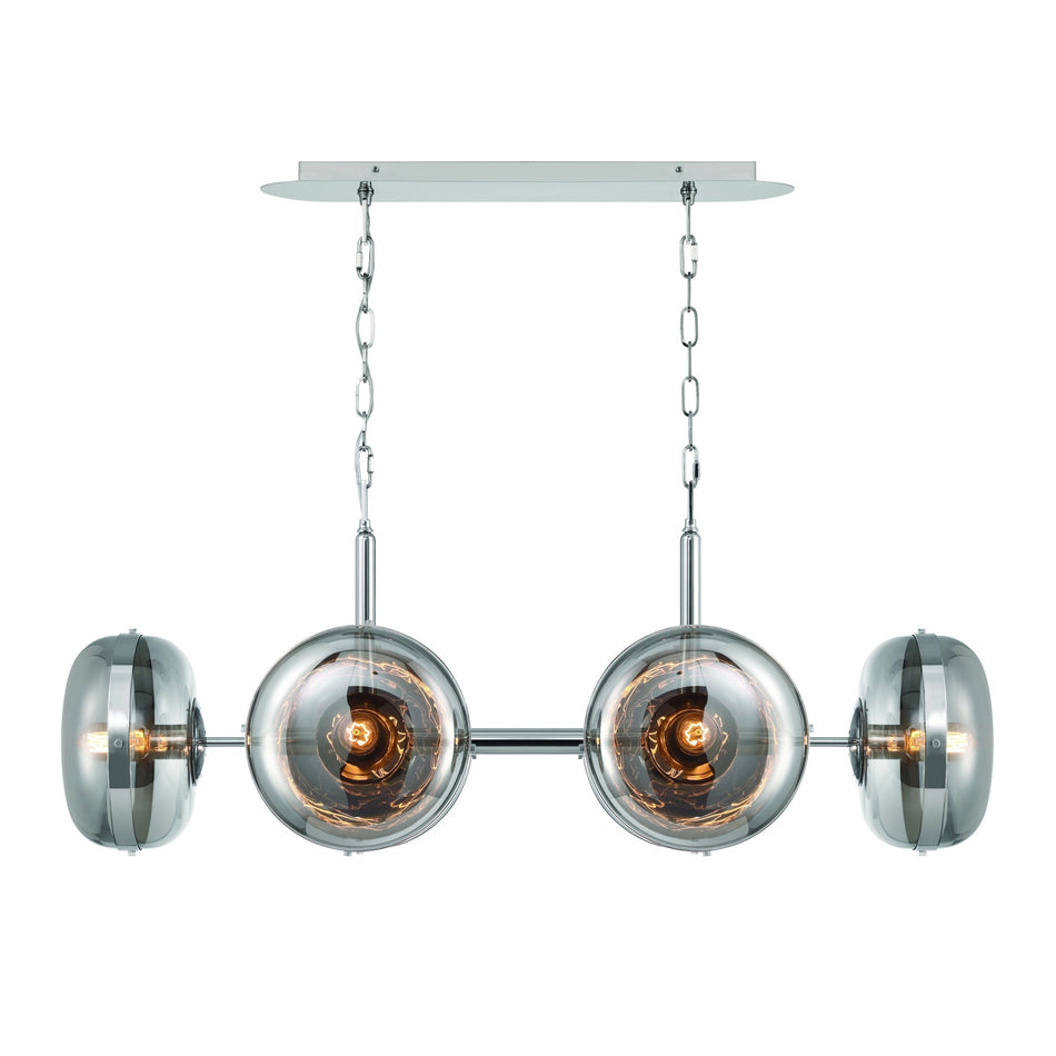Eurofase Nottingham 44" 6-Light Chandelier, Polished Nickel with Smoked Glass, front view