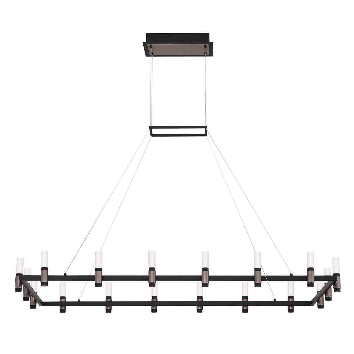 Eurofase Altamont 52" 18-Light LED Chandelier, Satin Nickel-Black Mix with White Acrylic, front view