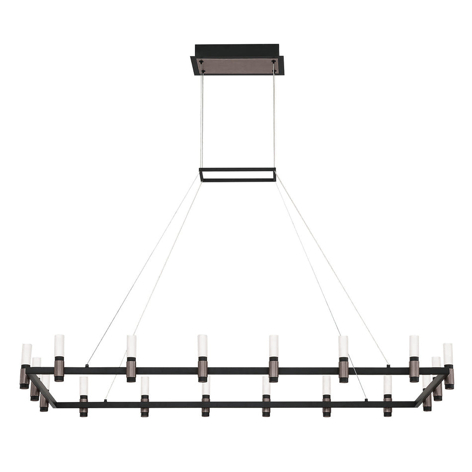 Eurofase Altamont 52" 18-Light LED Chandelier, Satin Nickel-Black Mix with White Acrylic, front view