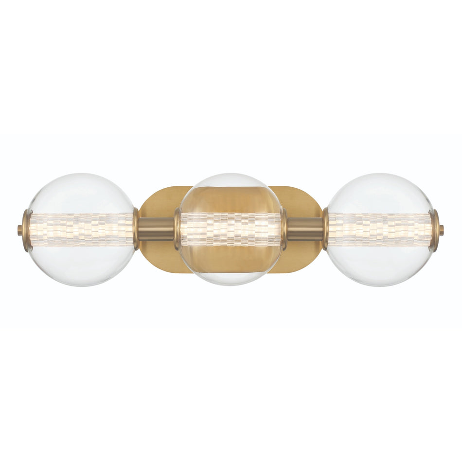 Eurofase Atomo 25" 3-Light Vanity, Gold with Clear Glass, front view