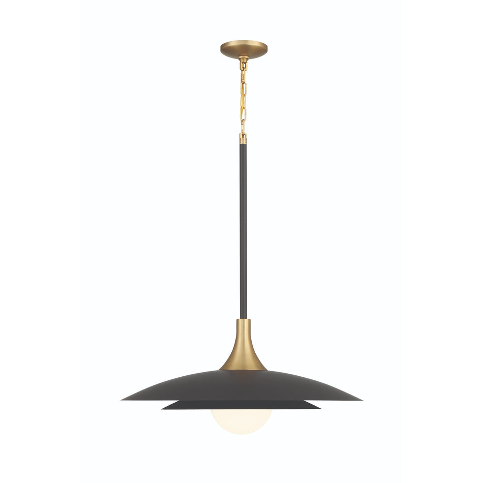 Eurofase Welsh 30" LED Pendant, Matte Black with White Glass, front view