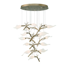 Eurofase Matera 34" 15-Light LED Chandelier, Antique Gold with White Glass, front view