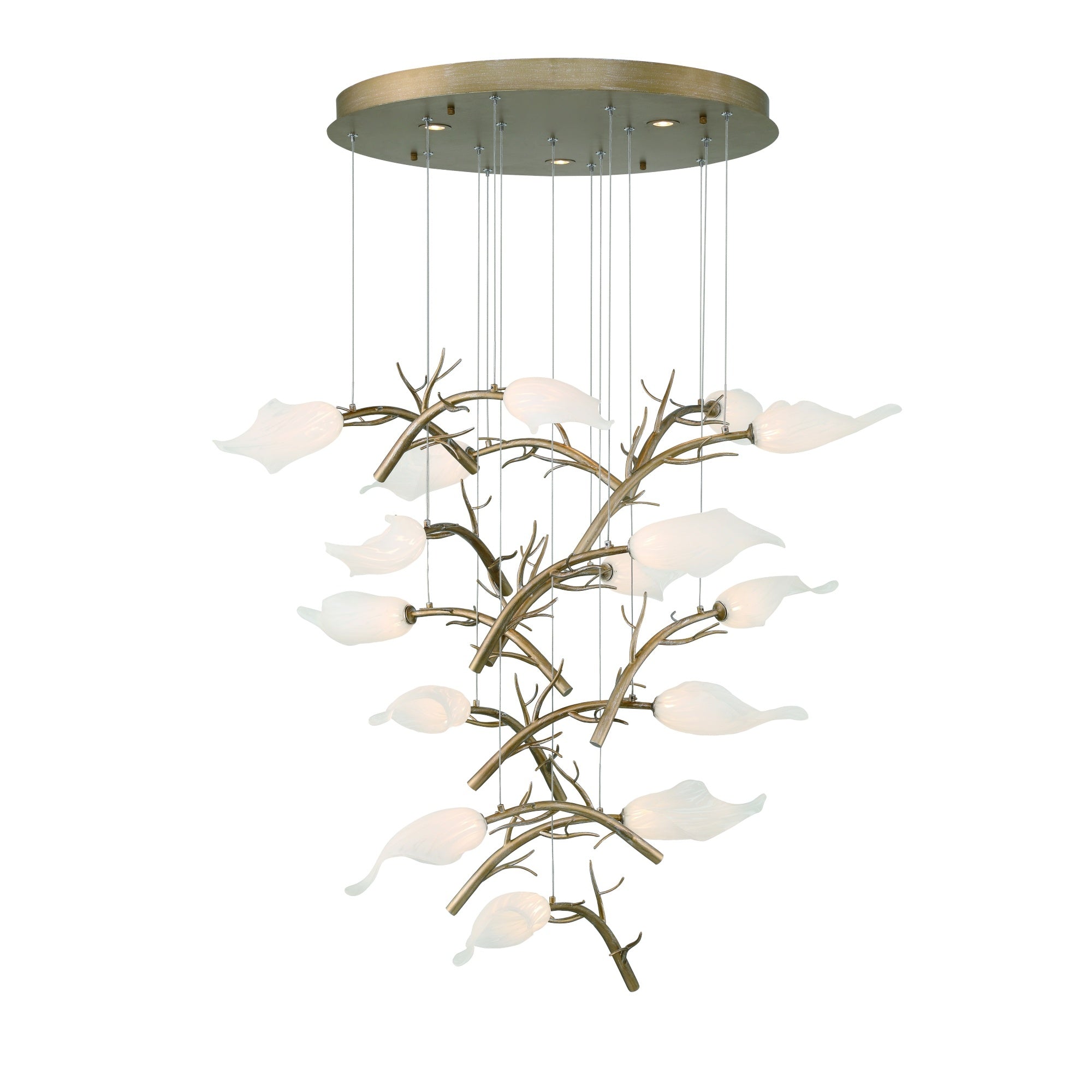 Eurofase Matera 34" 15-Light LED Chandelier, Antique Gold with White Glass, front view