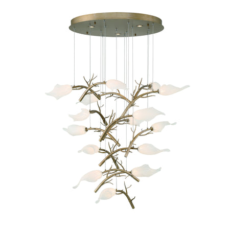 Eurofase Matera 34" 15-Light LED Chandelier, Antique Gold with White Glass, front view