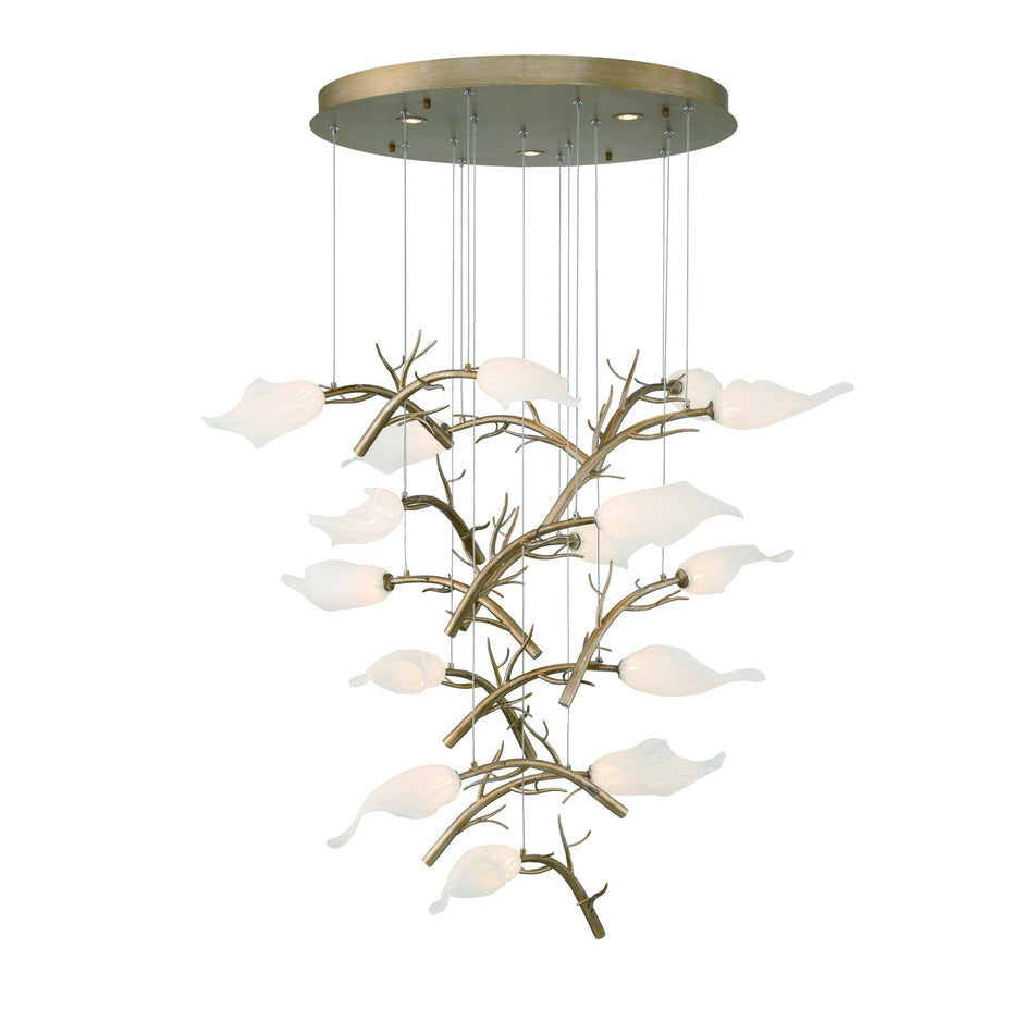 Eurofase Matera 34" 15-Light LED Chandelier, Antique Gold with White Glass, front view