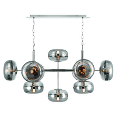 Eurofase Nottingham 54" 10-Light Chandelier, Polished Nickel with Smoked Glass, front view