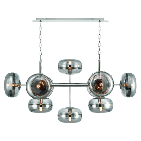 Eurofase Nottingham 54" 10-Light Chandelier, Polished Nickel with Smoked Glass, front view