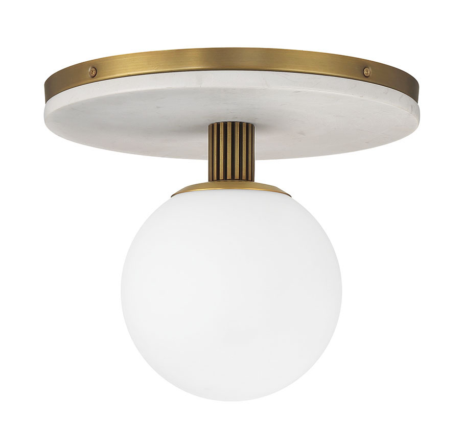 Eurofase Carnagie 12" LED Flush Mount, Antique Brass with Opal Etched Glass, front view