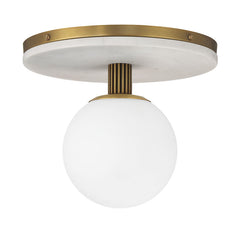 Eurofase Carnagie 12" LED Flush Mount, Antique Brass with Opal Etched Glass, front view