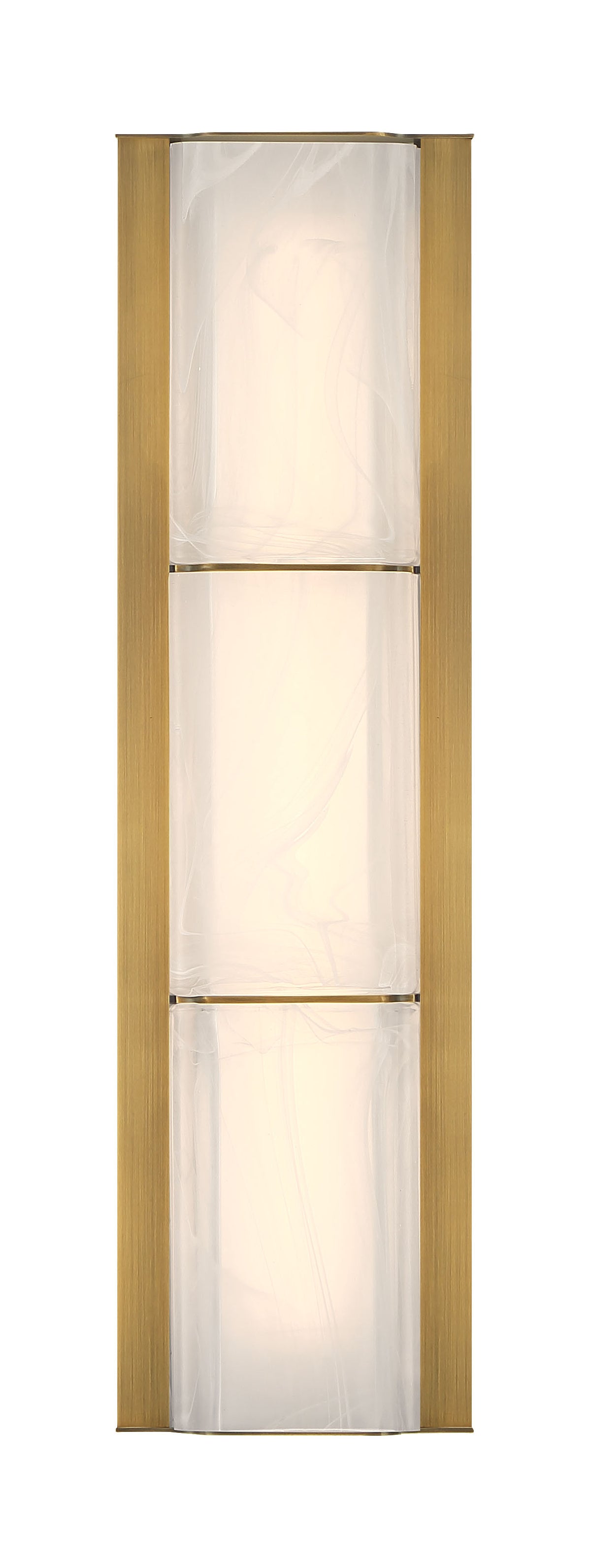 Eurofase Gibraltar 18" LED Vanity, Antique Brass with White Strie Glass, front view