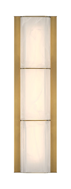 Eurofase Gibraltar 18" LED Vanity, Antique Brass with White Strie Glass, front view