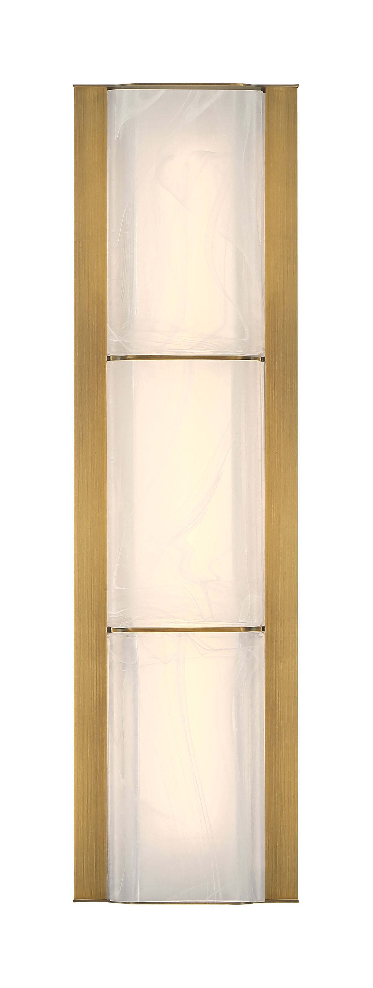 Eurofase Gibraltar 18" LED Vanity, Antique Brass with White Strie Glass, front view