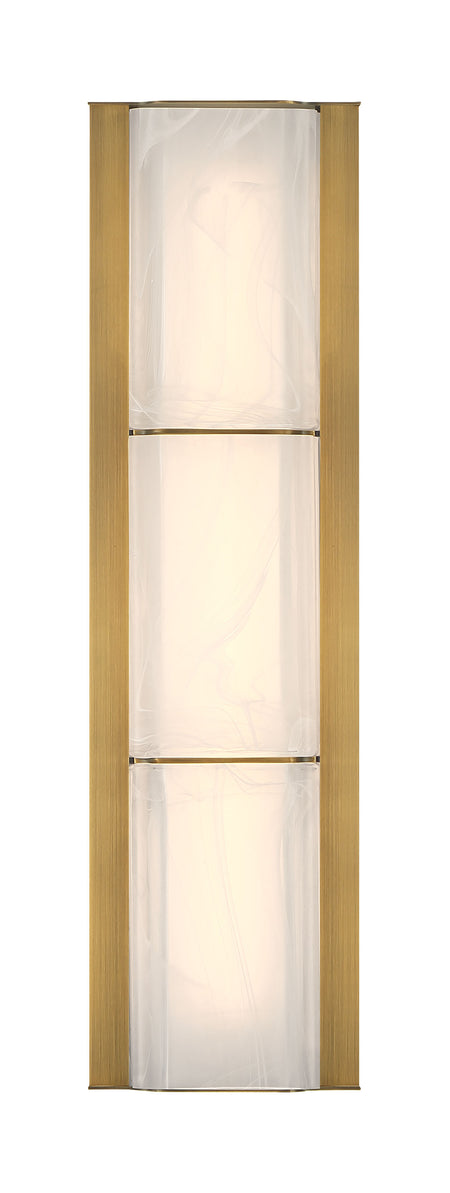 Eurofase Gibraltar 18" LED Vanity, Antique Brass with White Strie Glass, front view