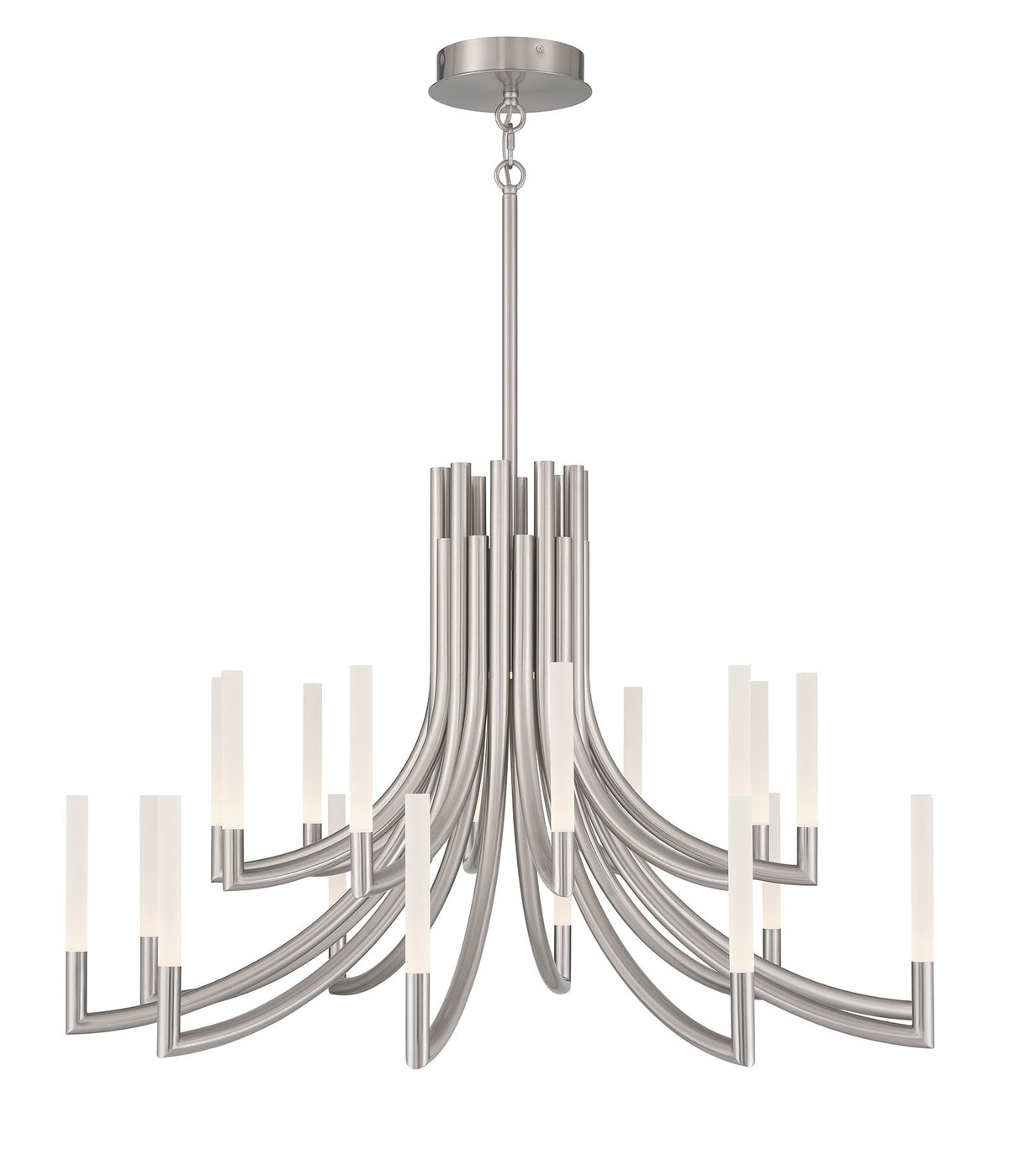 Eurofase Olette 42" 20-Light LED Chandelier, Brushed Nickel with Frosted Acrylic, front view