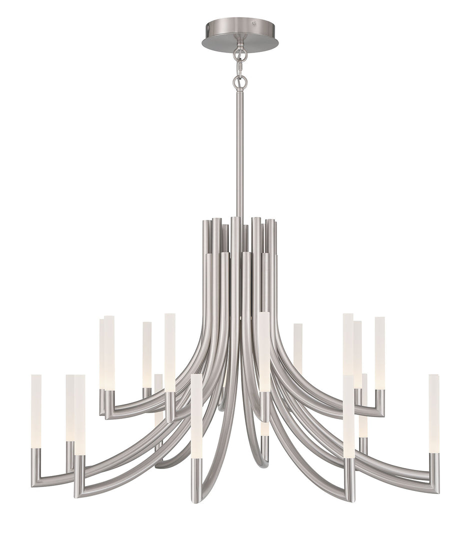Eurofase Olette 42" 20-Light LED Chandelier, Brushed Nickel with Frosted Acrylic, front view