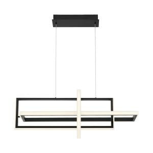 Eurofase Bordo 38" 3-Light LED Chandelier, Matte Black with White Acrylic, front view