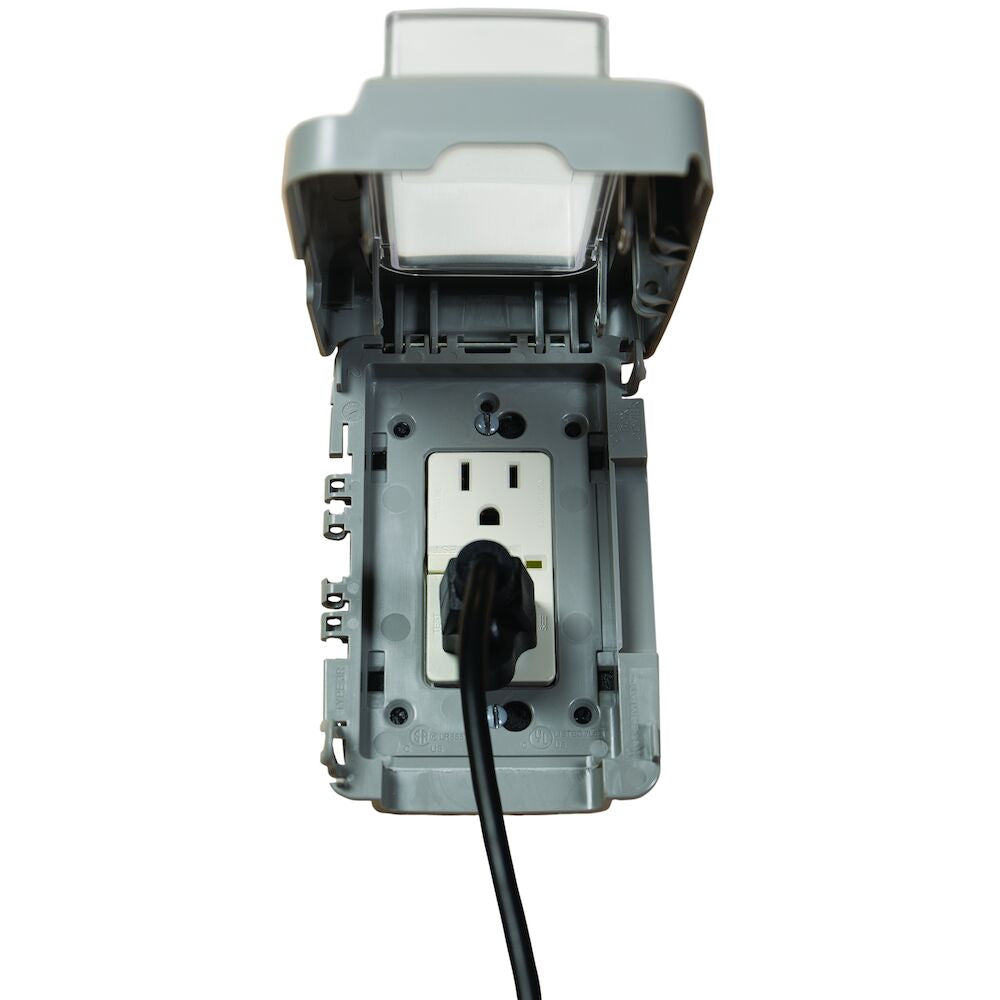 A photo of a , by Intermatic WP7000G - Low-Profile Extra-Duty Plastic In-Use Weatherproof Cover, Single-Gang, Vrt/Hrz, Gray - INTERMATIC eCommerce - Maple Electric Supply in Canada