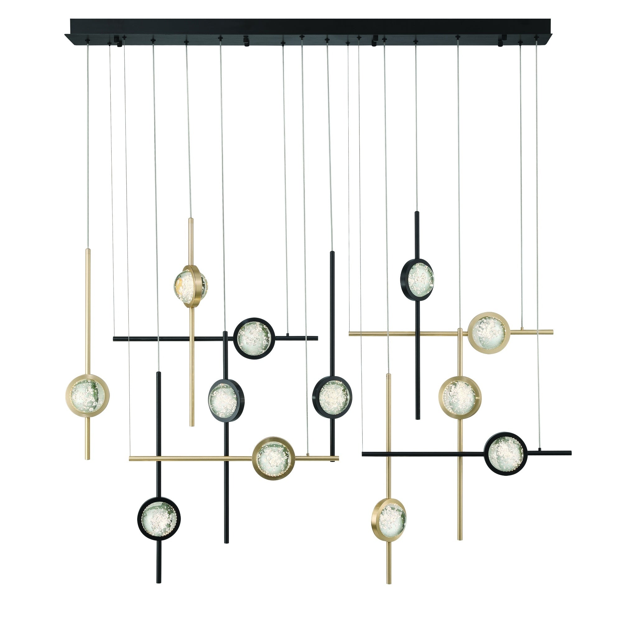 Eurofase Barletta 53" 12-Light LED Chandelier, Gold-Black Mix, front view