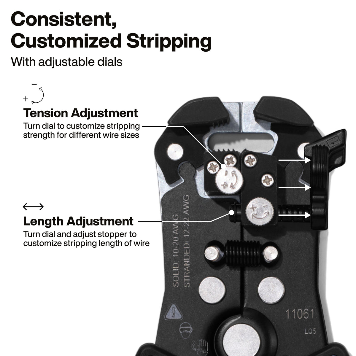 Wire Stripper and Cutter, Self-Adjusting