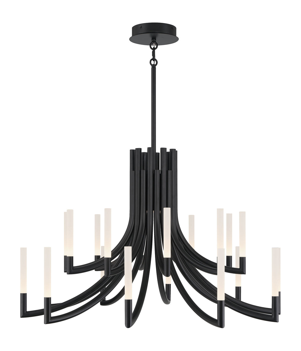 Eurofase Olette 42" 20-Light LED Chandelier, Matte Black with Frosted Acrylic, front view