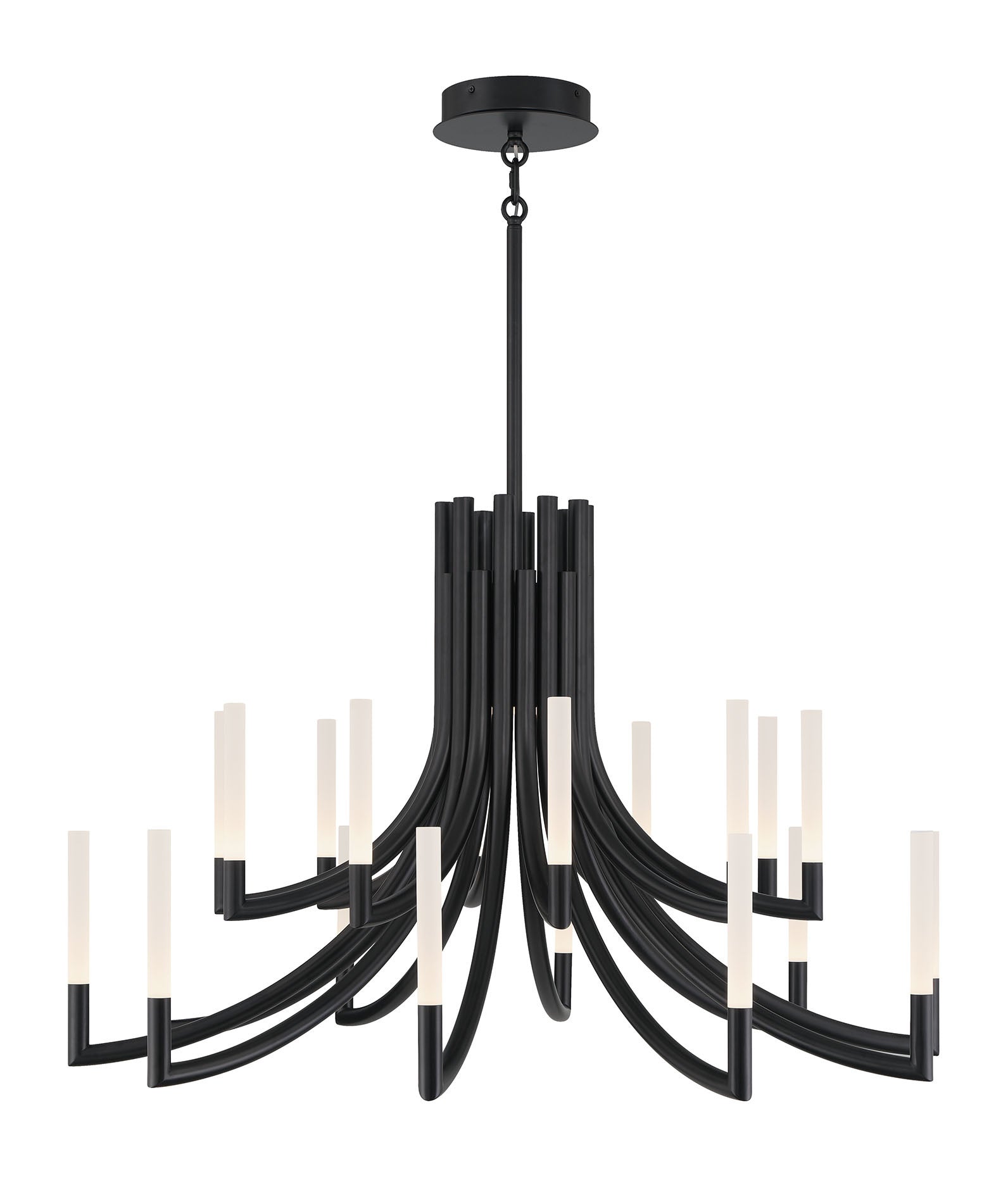 Eurofase Olette 42" 20-Light LED Chandelier, Matte Black with Frosted Acrylic, front view