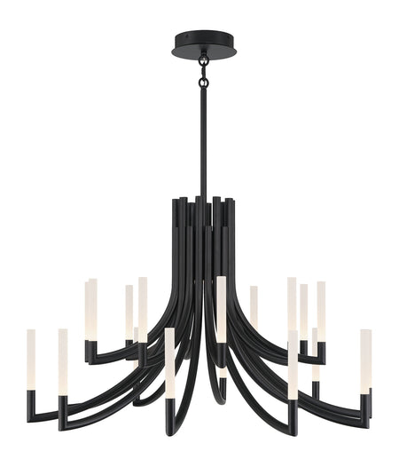 Eurofase Olette 42" 20-Light LED Chandelier, Matte Black with Frosted Acrylic, front view