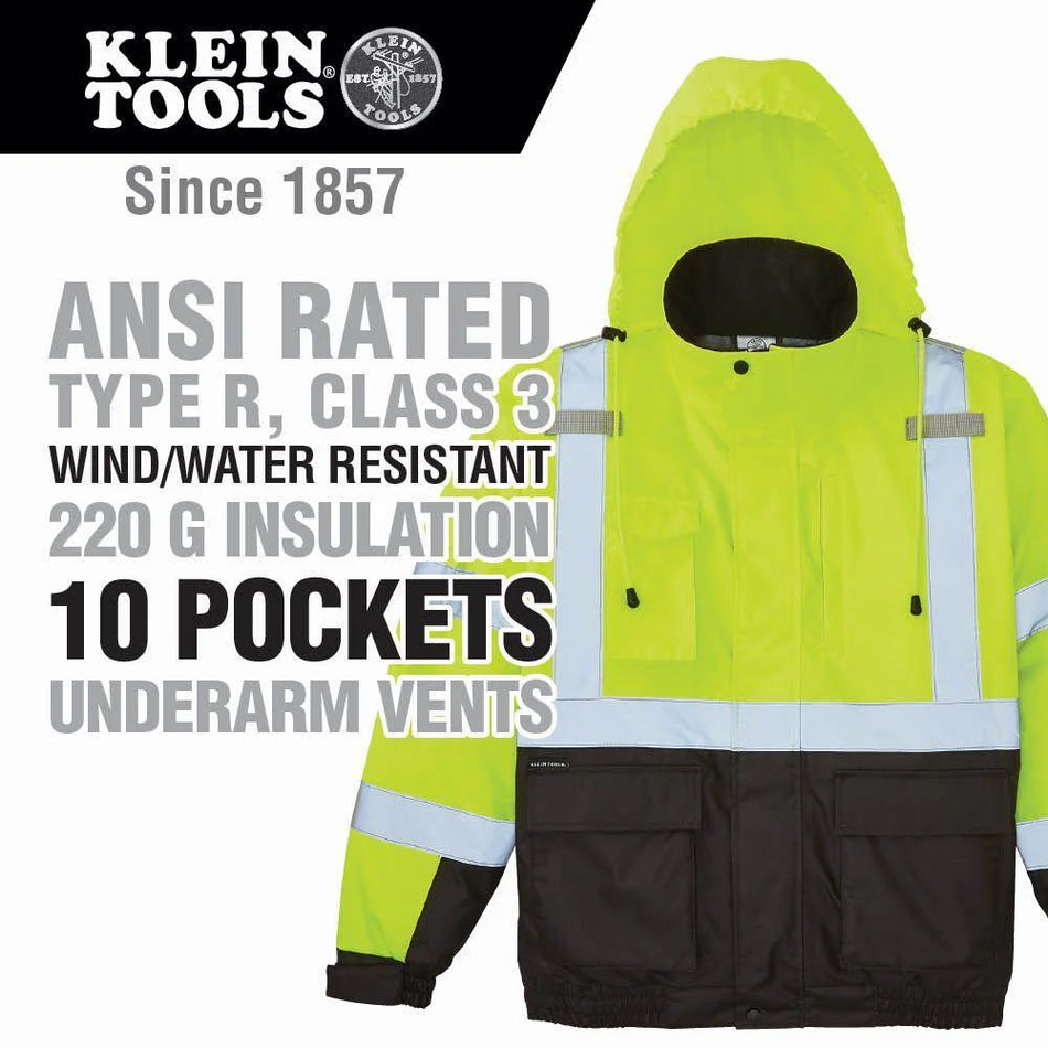 60364 Klein Tools Large High-Visibility Yellow Winter Bomber Jacket, , Klein Tools - Maple Electric Supply 