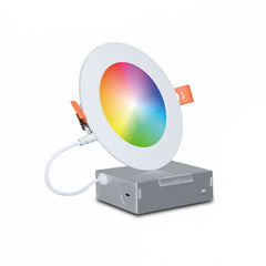 A photo of a , by NXR304WE1WH-10 NEXLEDS NXR304WE1WH-10,4‘’ LED Smart Wifi Rgbcw Slim Panel, 120VAC, 10W, 600 Lumens, 2700K-6500K Tunable, White - NEXLEDS eCommerce - Maple Electric Supply 