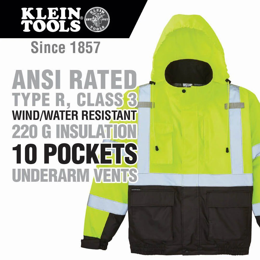 60380 Klein Tools XLarge High-Visibility Yellow Winter Bomber Jacket, , Klein Tools - Maple Electric Supply 