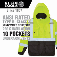 60380 Klein Tools XLarge High-Visibility Yellow Winter Bomber Jacket, , Klein Tools - Maple Electric Supply 