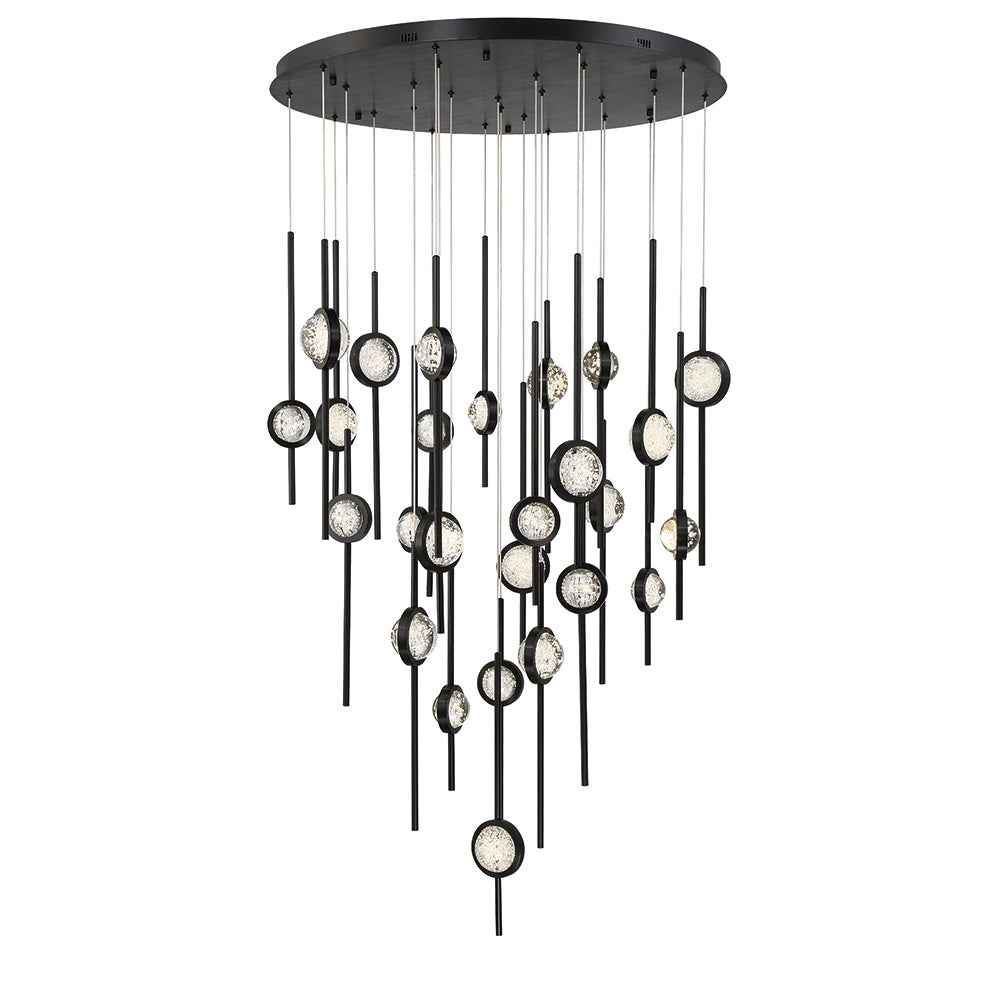 Eurofase Barletta 40" 26-Light LED Chandelier, Anodized Black, front view