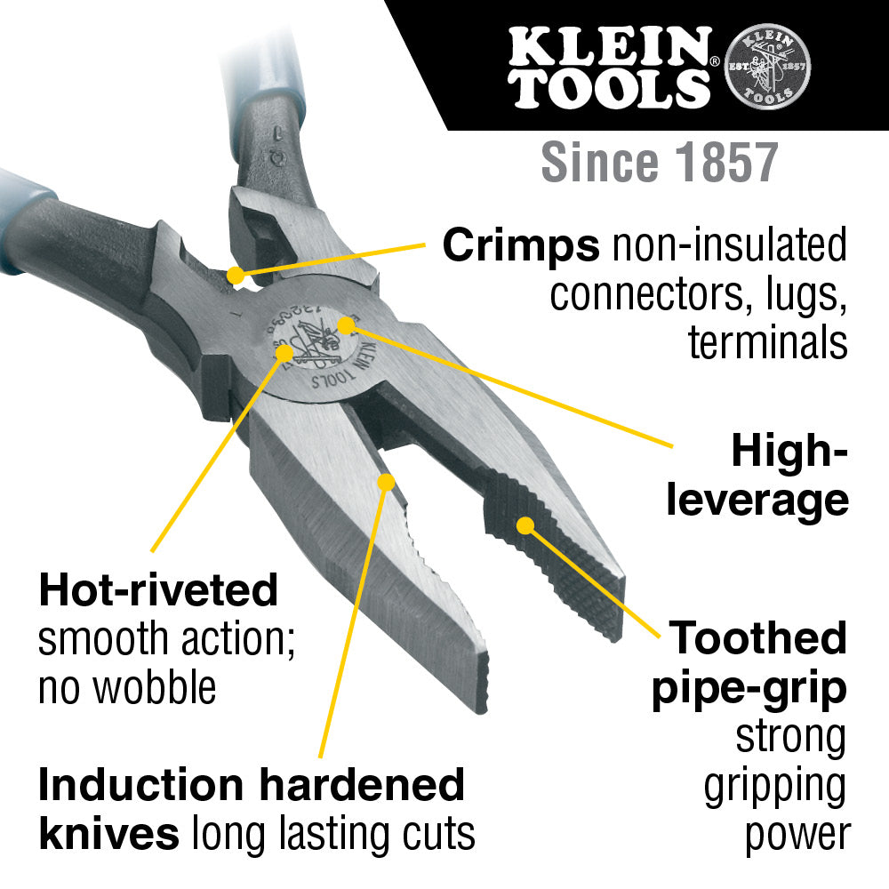 A photo of a High-Leverage - Universal (Connector Crimping), by Universal Combination Pliers, 8-Inch - Klein Tools eCommerce - Maple Electric Supply 