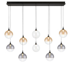 Eurofase Iissa 47" 10-Light LED Chandelier, Matte Black with Mixed Glass, front view