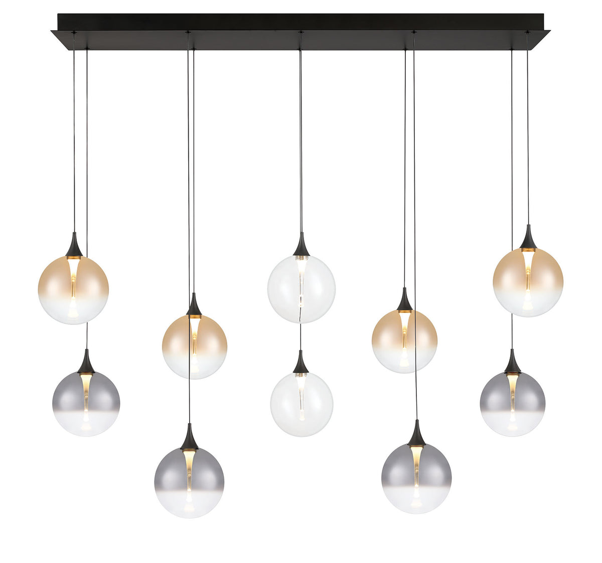 Eurofase Iissa 47" 10-Light LED Chandelier, Matte Black with Mixed Glass, front view