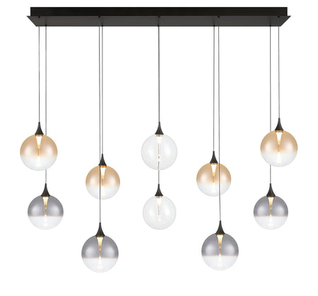 Eurofase Iissa 47" 10-Light LED Chandelier, Matte Black with Mixed Glass, front view