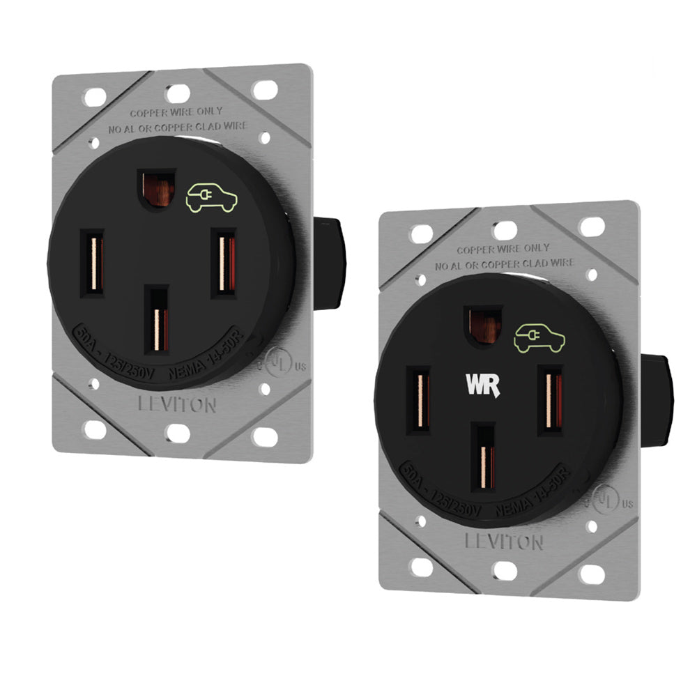 A photo of a EV Charger, by 1450R 50 Amp EV Charging Receptacle/Outlet, Heavy Duty 50 Amp, 125/250 Volt - Leviton eCommerce - Maple Electric Supply in Canada
