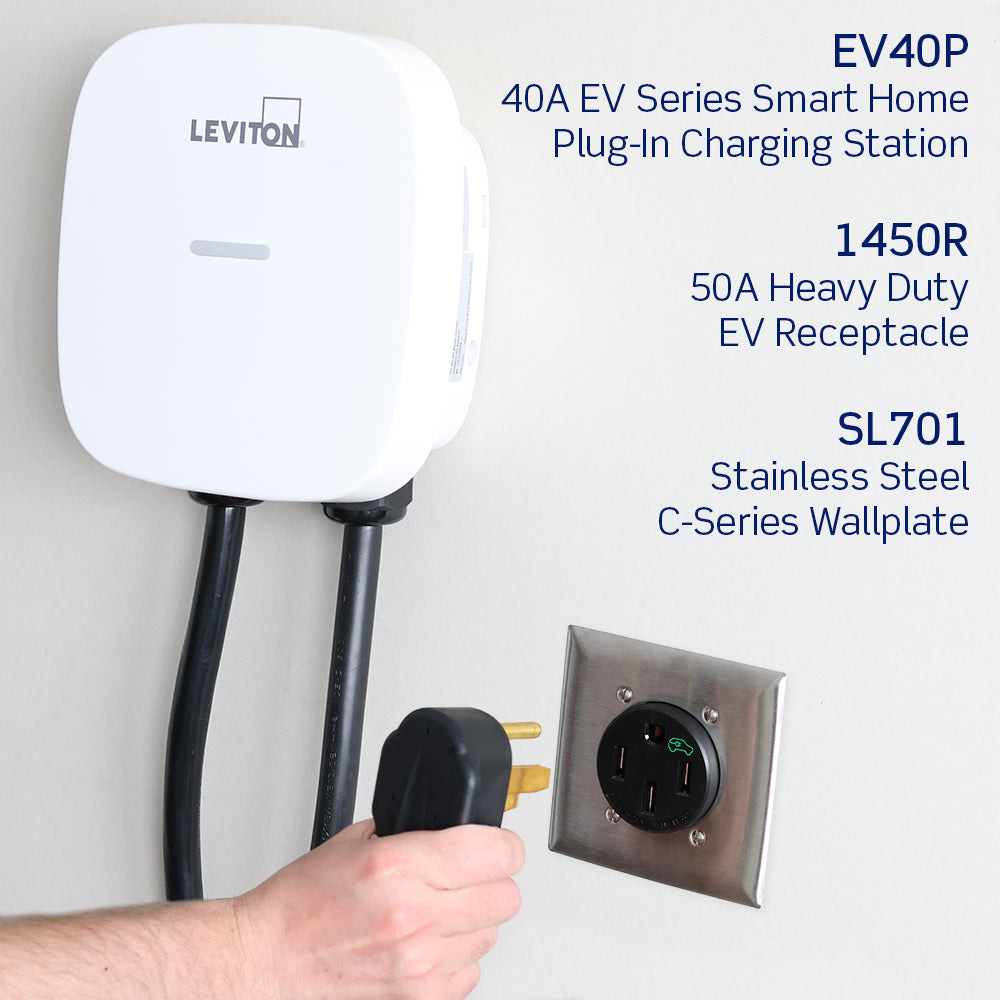 A photo of a EV Charger, by 1450R 50 Amp EV Charging Receptacle/Outlet, Heavy Duty 50 Amp, 125/250 Volt - Leviton eCommerce - Maple Electric Supply in Canada