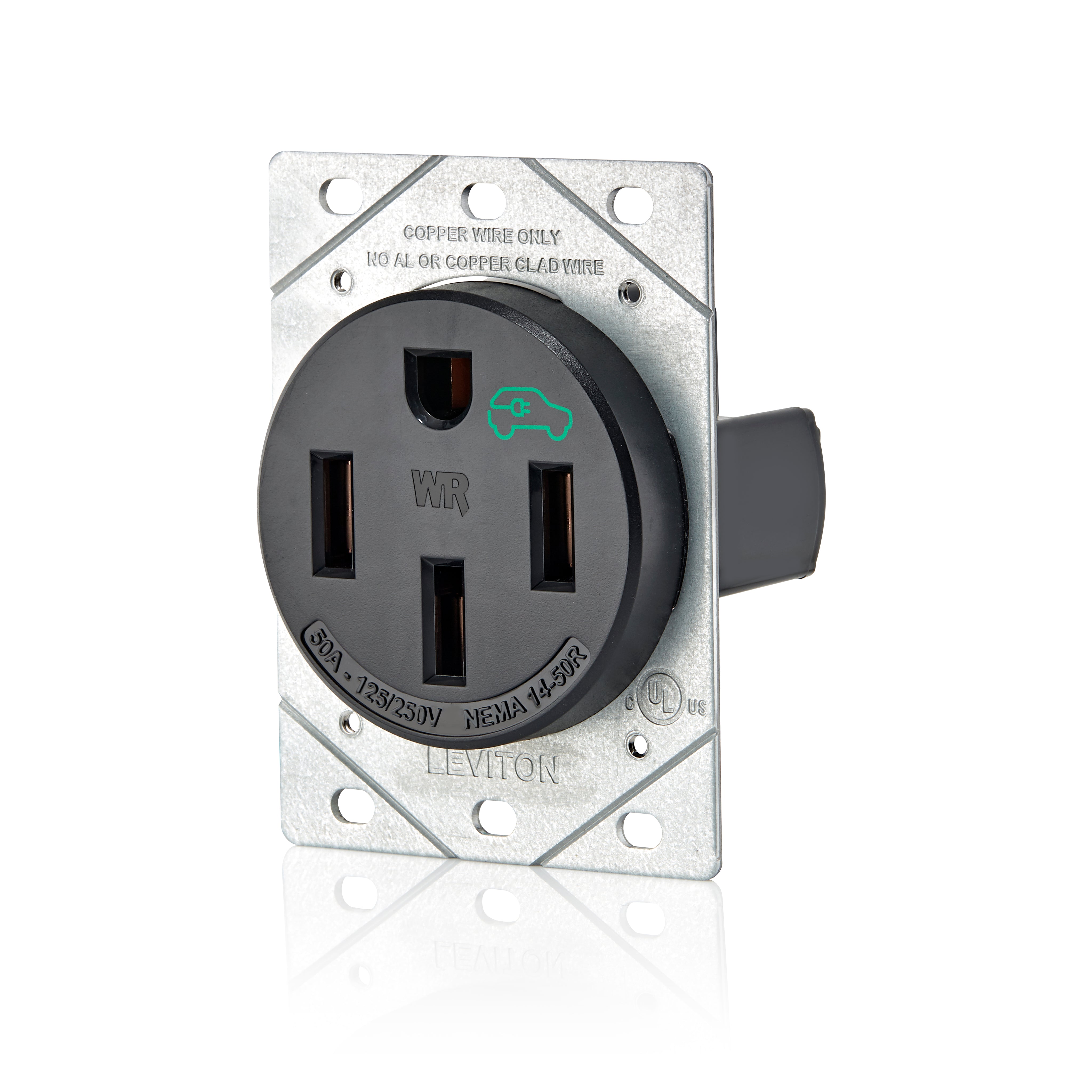 A photo of a EV Charger, by 1450W 50 Amp EV Charging Receptacle/Outlet, Heavy Duty, Weather-Resistant - Leviton eCommerce - Maple Electric Supply in Canada