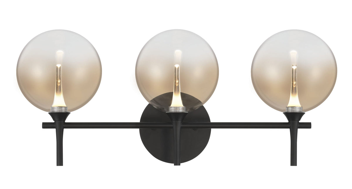 Eurofase Iissa 3-Light LED Vanity, Matte Black with Amber Glass, front view
