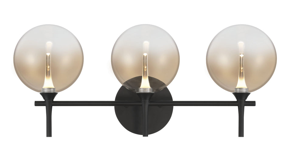 Eurofase Iissa 3-Light LED Vanity, Matte Black with Amber Glass, front view